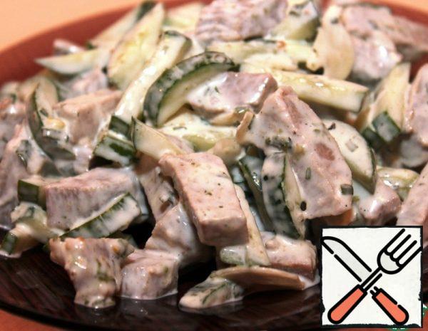 Meat Salad with Fresh Cucumber and Garlic Recipe