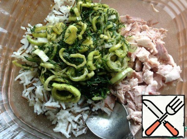 Put all the dressing in a salad bowl. Mix gently.
