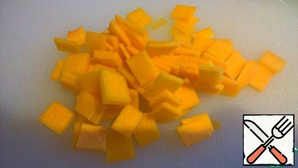 And cut into squares of 1 cm by 1 cm by 1-2 mm (to make it easier to chew).
