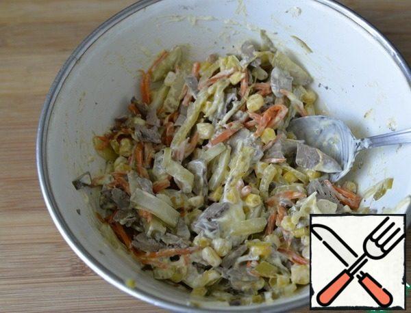Add mayonnaise or sour cream, or a mixture: mayonnaise/sour cream. Mix it up.