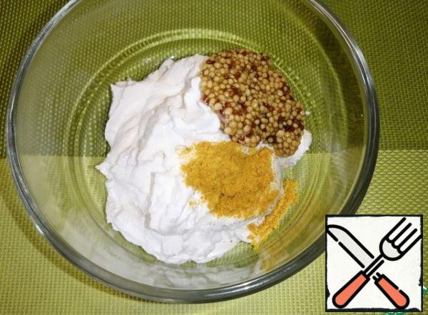 In the first part, add turmeric and grainy mustard. Mix well.