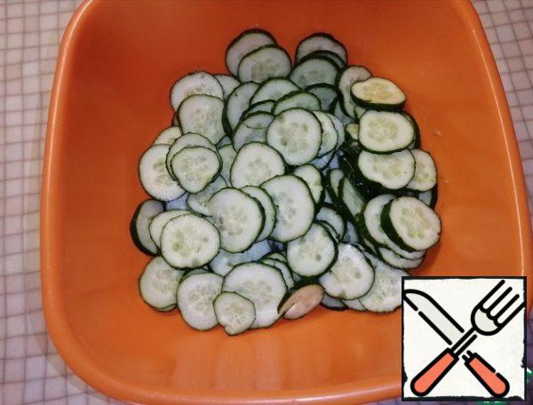 Wash cucumbers well. Cut into thin circles.