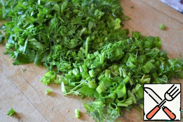 Finely chop the greens.