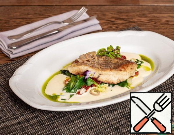 Halibut Fillet with Spinach and Sauce Recipe