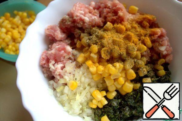Mix with seasonings and corn.