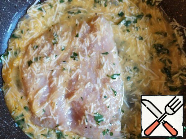 Then roll in the egg mixture.