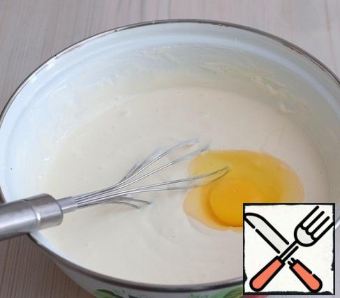 Then add one egg at a time (2 pcs.)