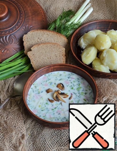 Serve chilled, adding fried mushrooms, with boiled potatoes.