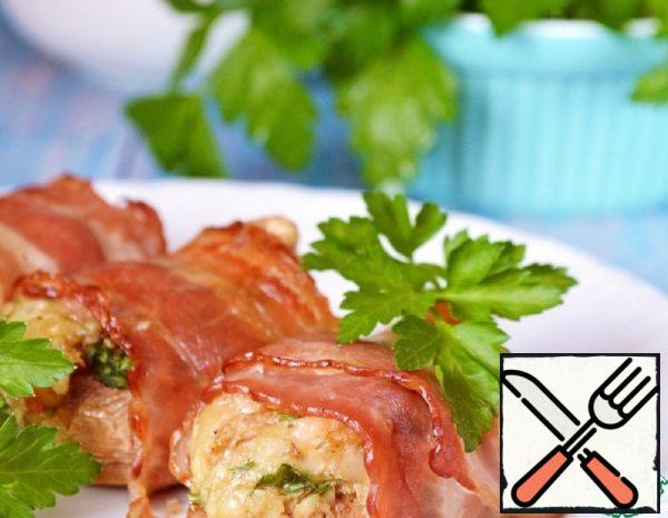 Mushrooms with Walnut and Cheese Filling Wrapped in Bacon Recipe