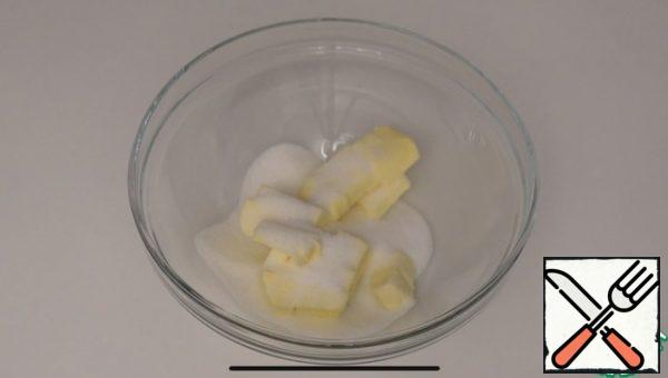 Butter at room temperature, add sugar, beat with a mixer until creamy.