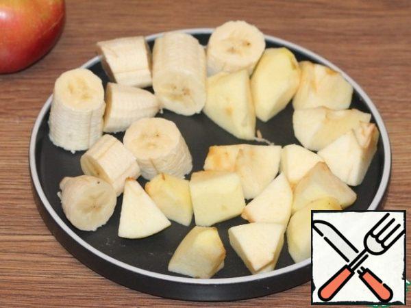 Peel the apple and banana and cut them.