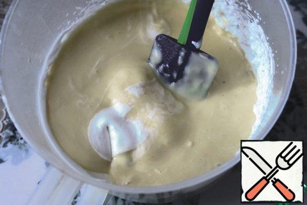 Add the dough to the whites, stirring gently. (It is the DOUGH in the whites).