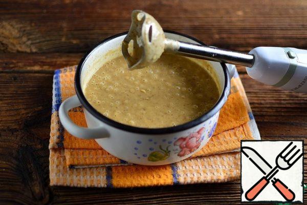Puree the soup with an immersion blender.