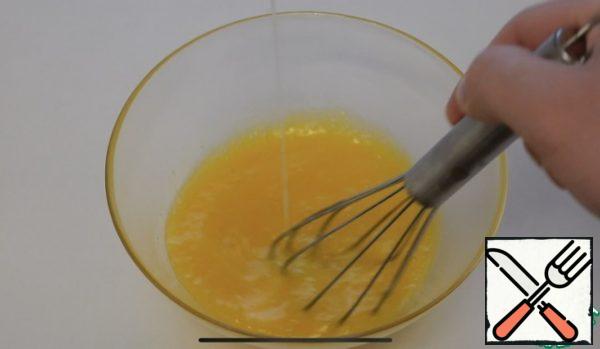 In a small trickle pour the cream into the egg yolks constantly stirring the whisk