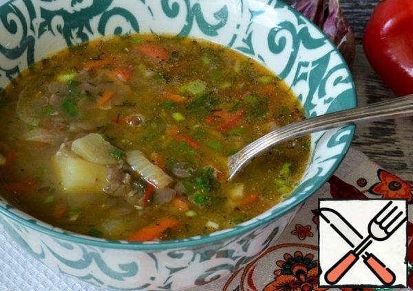 Soup with Lentils and Fried Vegetables Recipe