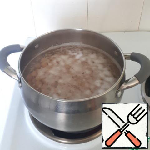 Drain the water in which the chickpeas were soaked, pour in clean water and cook under the lid for 1 hour from the moment of boiling over low heat. Remove the resulting foam. Drain the water, cool the chickpeas.