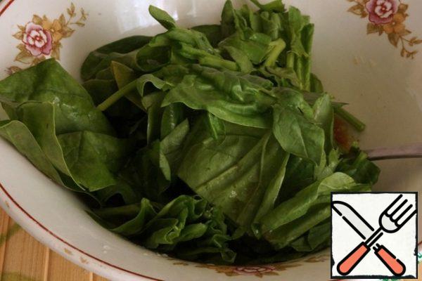 Add the spinach, coarsely chopped, and mix.
