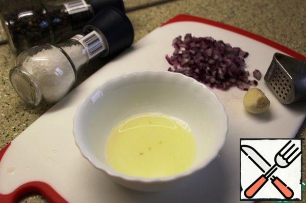Products for making salad, continued. Finely chopped onion.