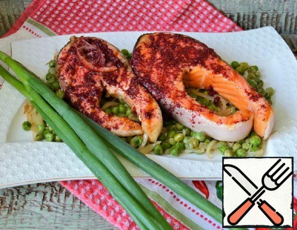 Grilled Salmon with Creamy Green Peas Recipe