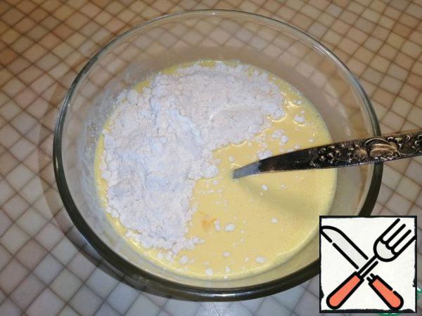 Add flour. The batter will turn out like thick sour cream.