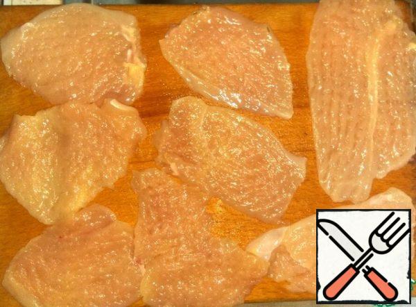 Fillet cut into 8-9 pieces, well beaten as chops. Add salt and pepper to taste.