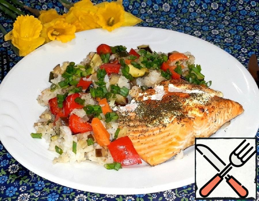 Baked Salmon with Rice and Vegetables