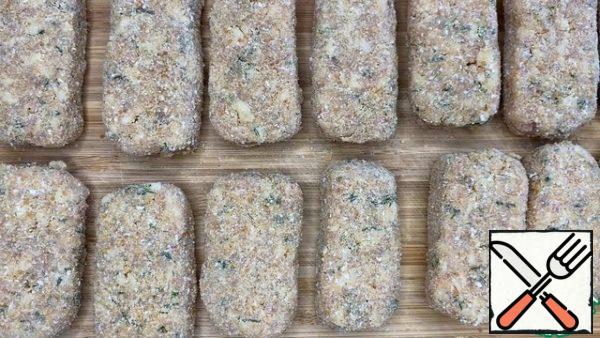 Roll each piece in breadcrumbs.