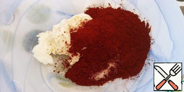 Soft plums. rub the butter with cocoa and a spoonful of cream until smooth.
(The author whipped the butter until it lightened and cocoa was added to the finished cream at the end)