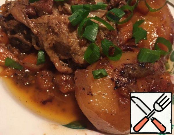 Duck with Vegetables and Apples in a Cauldron Recipe