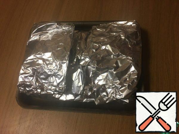 Close the foil, but do not wrap it too much. Put in an oven heated to 180-200 degrees