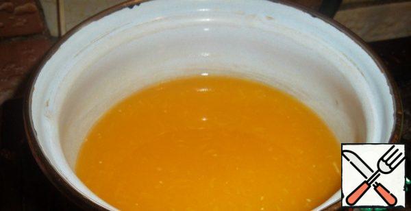 Pour the orange juice into a small saucepan and evaporate over low heat, stirring frequently...