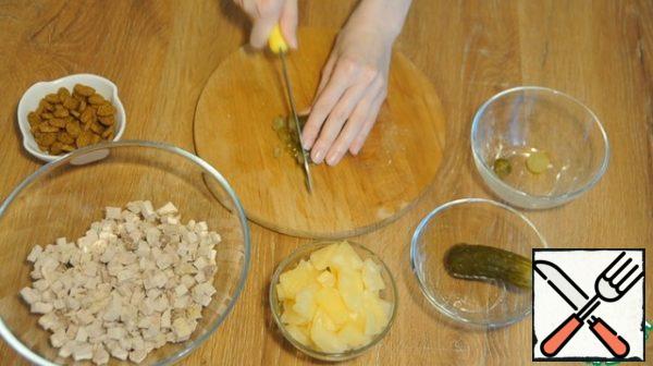 Finely chop the pickles