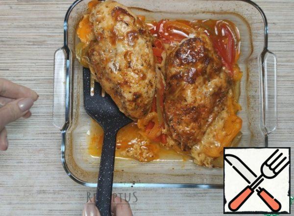 I put it in the oven and bake the meat until it is fully cooked at a temperature of 180 .