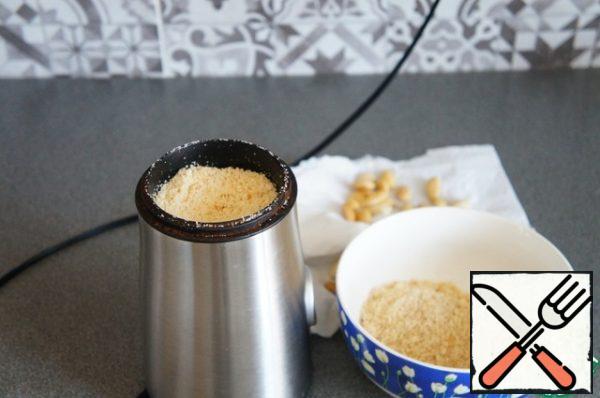 Grind in small portions in a coffee grinder.