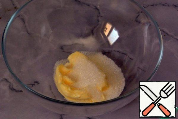 Add sugar to the soft butter.