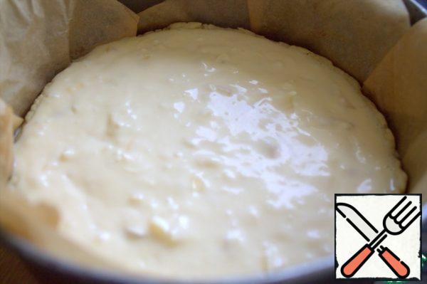Bake the pie for half an hour at 200*. The filling will rise slightly above the sides.