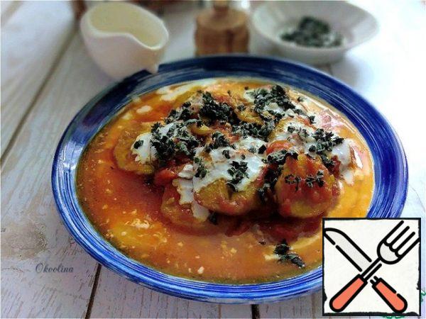 I did it only for myself and that's why it's 2 servings for me. I ate it just with boiled rice. It's very tasty! I just recommend it!

Borani banyan is a great snack. Tender, slow-cooked eggplants are seasoned and served in a thick tomato sauce with a small amount of yogurt and mint.