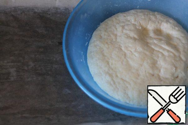 When the dough is suitable, you need to knead it. Cover the baking sheet or form with parchment and grease it well with oil.
