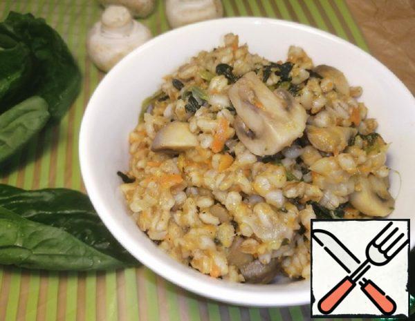 Pearl barley with Mushrooms and Spinach Recipe