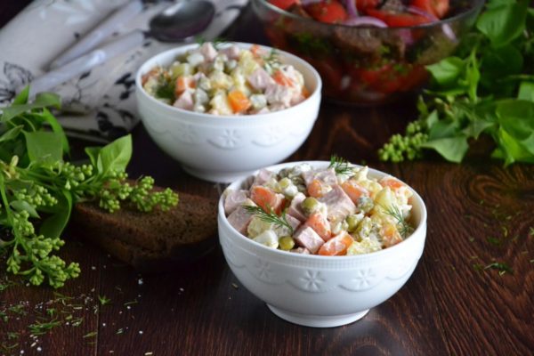 Classic Olivier Salad with Sausage and Peas Recipe