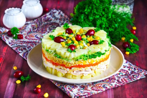 Salad with Smoked Chicken, Pineapple Cheese and Corn Recipe