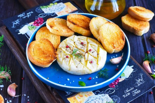 Camembert Cheese Baked With Garlic in the Oven