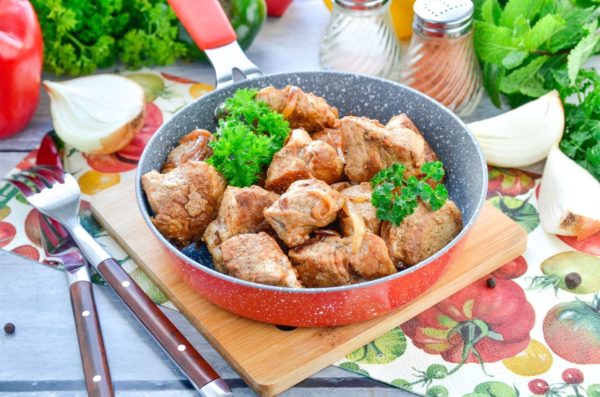 Fried Meat in a Frying Pan