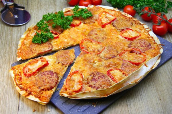 Pita Bread Pizza in the Oven with Sausage and Cheese