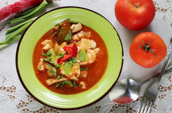 Pork Goulash With Gravy in a Frying Pan