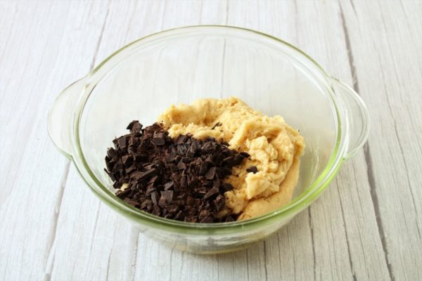 Add the chocolate chunks to the dough.

