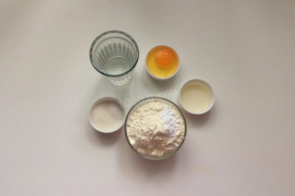 How to make pancakes without milk? Gather all the necessary ingredients. Adjust the sugar amount according to your preference for sweetness.

